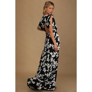 Lulus Azalea Regalia Black Floral Print Wrap Maxi Dress - Size M